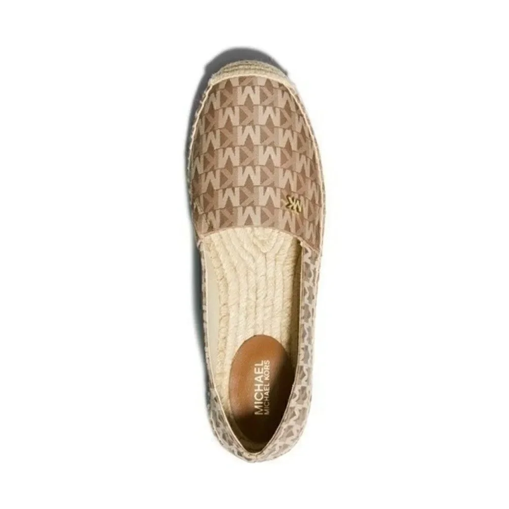 New! MICHAEL KORS Women's MK Logo Kendrick Espadrille Flats Shoes Luggage Brown